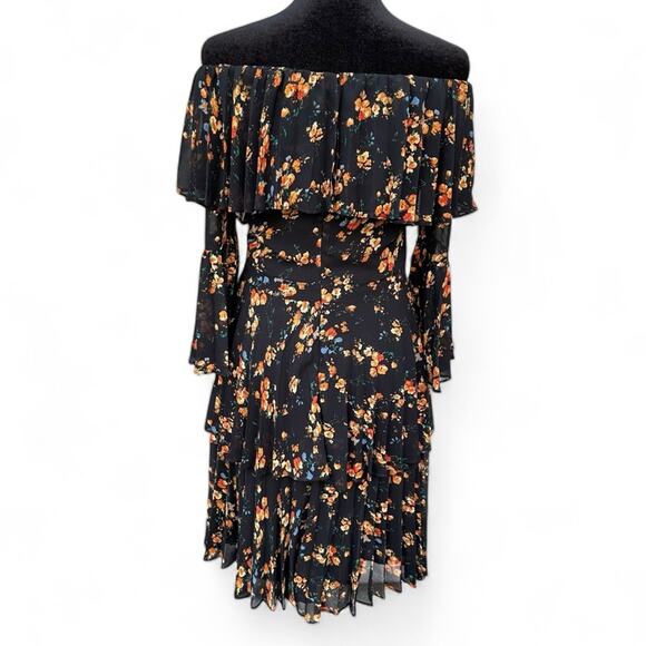 Revolve Bardot Ditsy Layered Black Floral Dress | Off Shoulder Spring Coquette - Picture 6 of 13